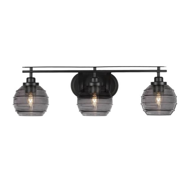 Toltec Lighting 2613-MB-5112 Odyssey 3 Light 28 inch Bath Bar in Matte Black with Smoke Ribbed Glass