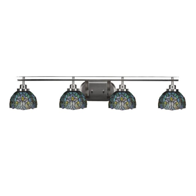 Toltec Lighting Odyssey 4 Light 40 inch Bath Bar in Brushed Nickel with Turquoise Cypress Art Glass 2614-BN-9925