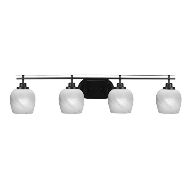 Toltec Lighting 2614-MB-4811 Odyssey 4 Light 39 inch Bath Bar in Matte Black with White Marble Glass