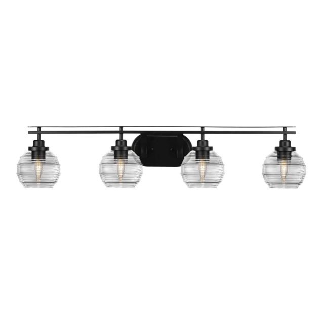 Toltec Lighting 2614-MB-5110 Odyssey 4 Light 39 inch Bath Bar in Matte Black with Clear Ribbed Glass