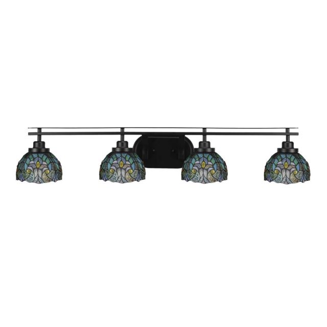 Toltec Lighting Odyssey 4 Light 40 inch Bath Bar in Matte Black with Turquoise Cypress Art Glass 2614-MB-9925
