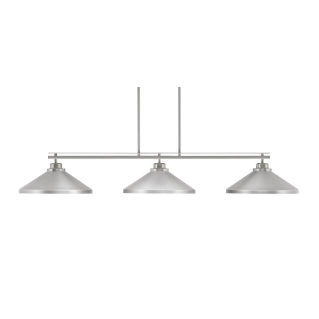 Toltec Lighting Odyssey 3 Light 55 inch Linear Light in Brushed Nickel with Brushed Nickel Cone Metal Shade 2633-BN-424