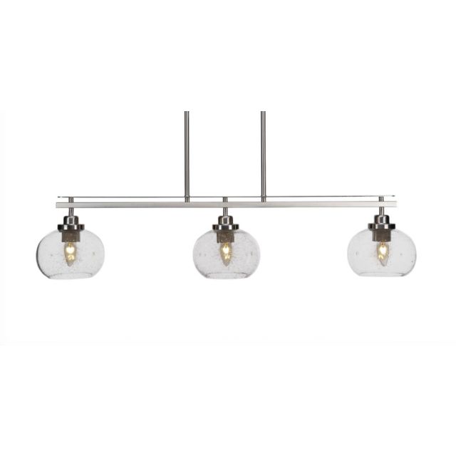 Toltec Lighting Odyssey 3 Light 39 inch Island Light in Brushed Nickel with Clear Bubble Glass 2636-BN-202