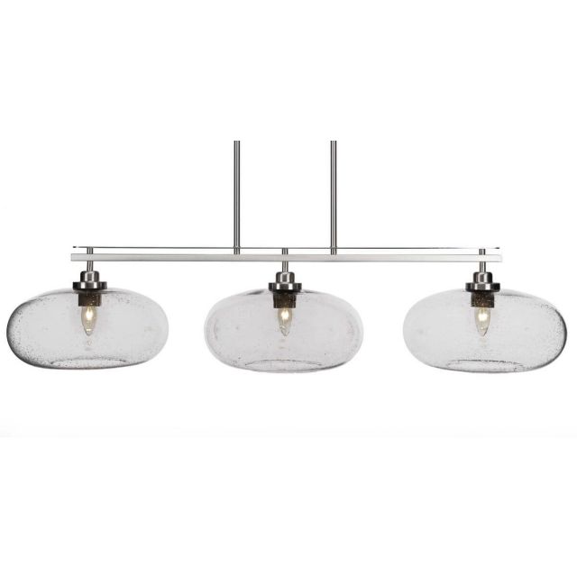 Toltec Lighting Odyssey 3 Light 45 inch Island Light in Brushed Nickel with Clear Bubble Glass 2636-BN-206