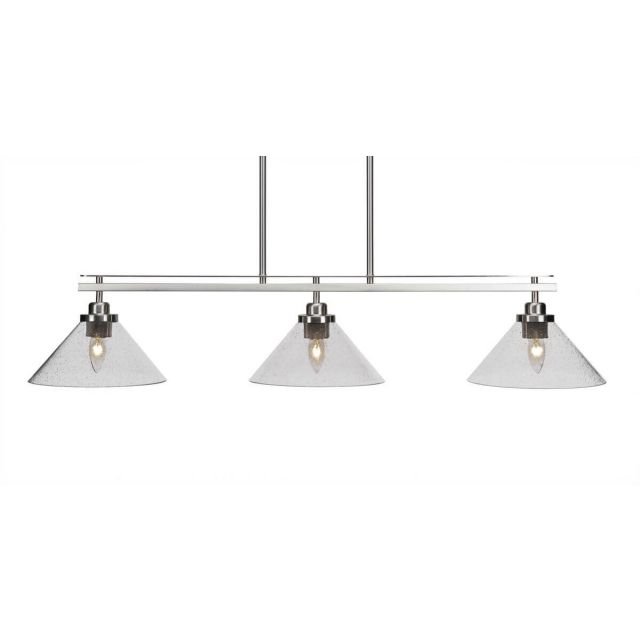 Toltec Lighting Odyssey 3 Light 42 inch Island Light in Brushed Nickel with Clear Bubble Glass 2636-BN-304
