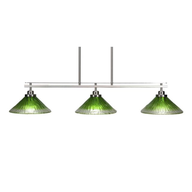 Toltec Lighting Odyssey 3 Light 43 inch Island Light in Brushed Nickel with Kiwi Green Crystal Glass 2636-BN-437