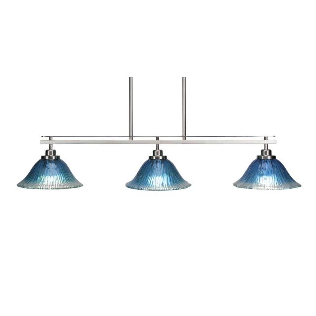 Toltec Lighting 2636-BN-438 Odyssey 3 Light 43 inch Island Light in Brushed Nickel with Teal Crystal Glass