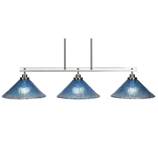 Toltec Lighting Odyssey 3 Light 45 inch Island Light in Brushed Nickel with Teal Crystal Glass 2636-BN-448