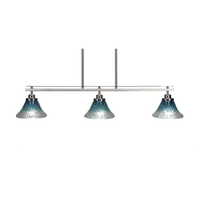 Toltec Lighting 2636-BN-458 Odyssey 3 Light 39 inch Island Light in Brushed Nickel with Teal Crystal Glass