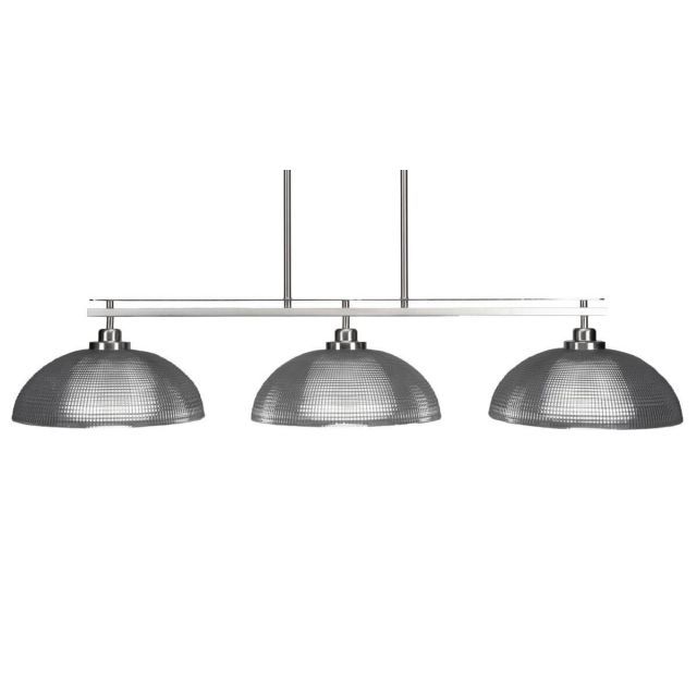 Toltec Lighting 2636-BN-540 Odyssey 3 Light 45 inch Island Light in Brushed Nickel with Clear Ribbed Glass