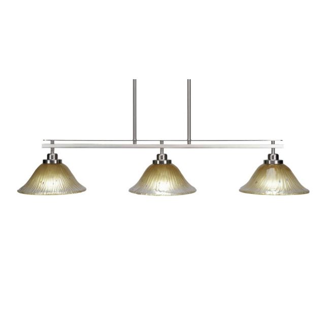Toltec Lighting Odyssey 3 Light 42 inch Island Light in Brushed Nickel with Amber Crystal Glass 2636-BN-730