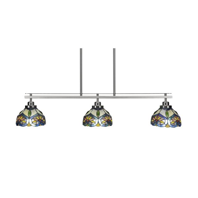 Toltec Lighting 2636-BN-9425 Odyssey 3 Light 39 inch Island Light in Brushed Nickel with Pavo Art Glass