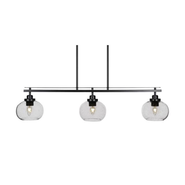 Toltec Lighting Odyssey 3 Light 39 inch Island Light in Matte Black with Clear Bubble Glass 2636-MB-202