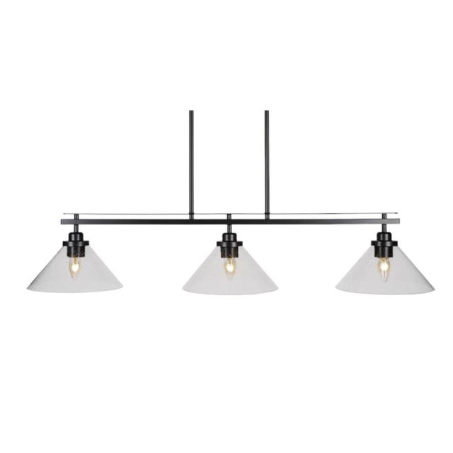 Toltec Lighting Odyssey 3 Light 42 inch Island Light in Matte Black with Clear Bubble Glass 2636-MB-304