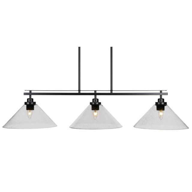 Toltec Lighting Odyssey 3 Light 45 inch Island Light in Matte Black with Clear Bubble Glass 2636-MB-306