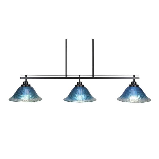 Toltec Lighting Odyssey 3 Light 43 inch Island Light in Matte Black with Teal Crystal Glass 2636-MB-438