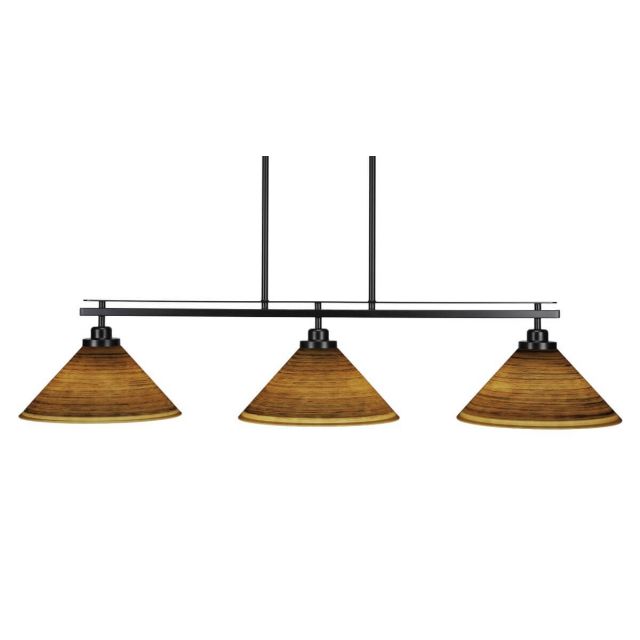 Toltec Lighting Odyssey 3 Light 44 inch Island Light in Matte Black with Firre Saturn Glass 2636-MB-444