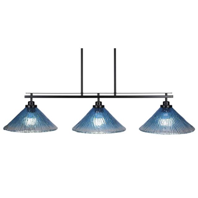 Toltec Lighting Odyssey 3 Light 45 inch Island Light in Matte Black with Teal Crystal Glass 2636-MB-448