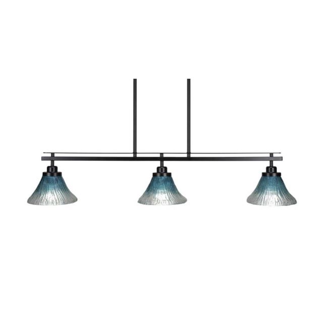 Toltec Lighting 2636-MB-458 Odyssey 3 Light 39 inch Island Light in Matte Black with Teal Crystal Glass