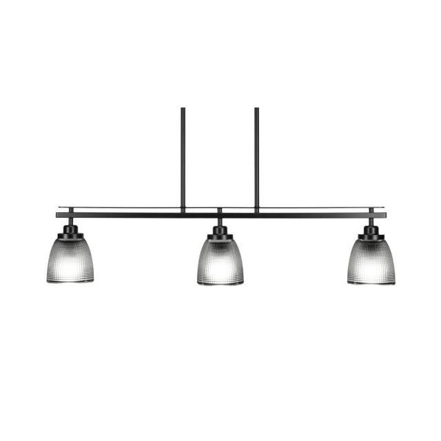 Toltec Lighting Odyssey 3 Light 37 inch Island Light in Matte Black with Clear Ribbed Glass 2636-MB-500