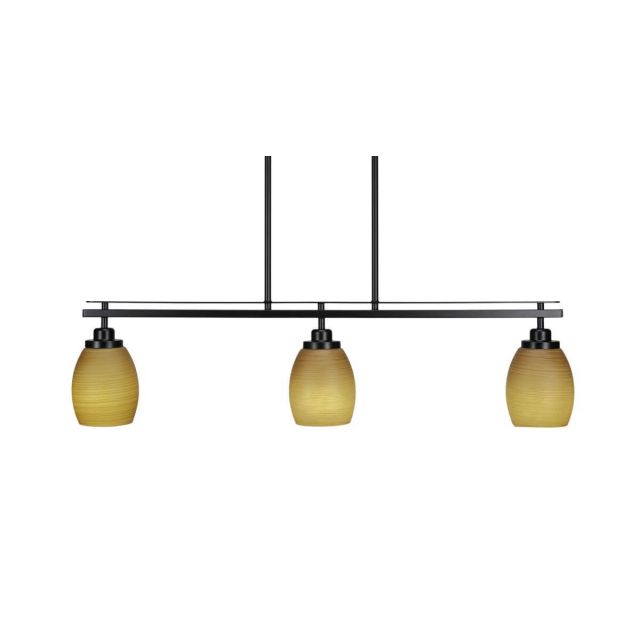 Toltec Lighting 2636-MB-625 Odyssey 3 Light 37 inch Island Light in Matte Black with Cayenne Linen Glass