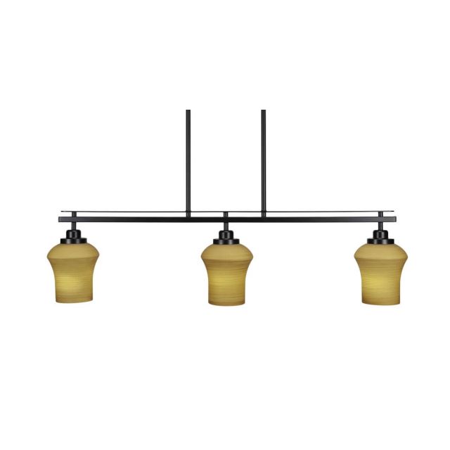 Toltec Lighting Odyssey 3 Light 38 inch Island Light in Matte Black with Zilo Cayenne Linen Glass 2636-MB-680