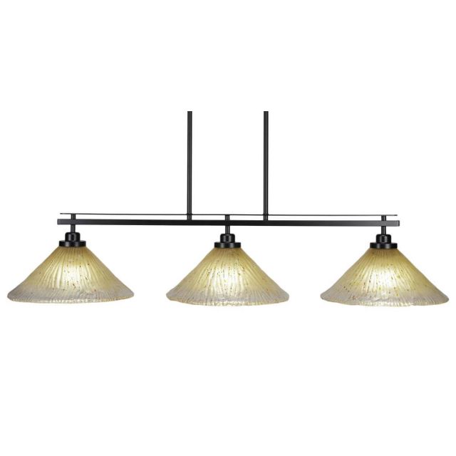Toltec Lighting Odyssey 3 Light 45 inch Island Light in Matte Black with Amber Crystal Glass 2636-MB-700