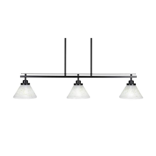 Toltec Lighting Odyssey 3 Light 39 inch Island Light in Matte Black with Gold Ice Glass 2636-MB-7145