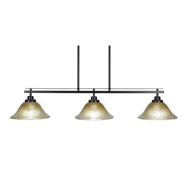 Toltec Lighting Odyssey 3 Light 42 inch Island Light in Matte Black with Amber Crystal Glass 2636-MB-730