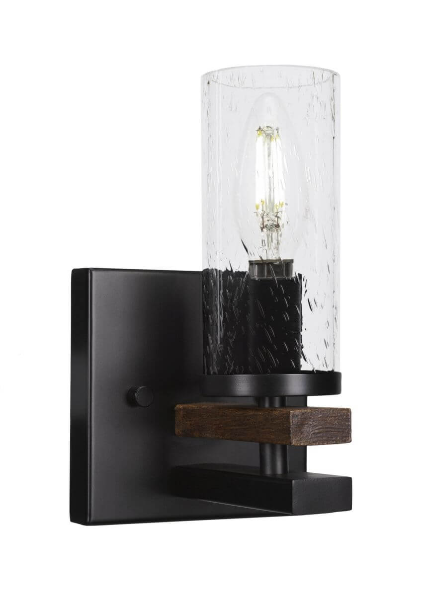 Toltec Lighting Belmont 1 Light 8 inch Tall Wall Sconce in Matte Black-Wood Grain with Clear Bubble Glass 2711-MBWG-800