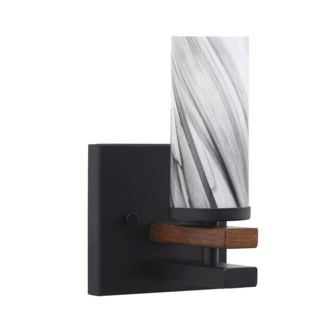Toltec Lighting Belmont 1 Light 8 inch Tall Wall Sconce in Matte Black-Painted Wood-look Metal with 2.5 inch Onyx Swirl Glass 2711-MBWG-802
