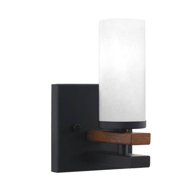 Toltec Lighting Belmont 1 Light 8 inch Tall Wall Sconce in Matte Black-Painted Wood-look Metal with 2.5 inch White Marble Glass 2711-MBWG-811