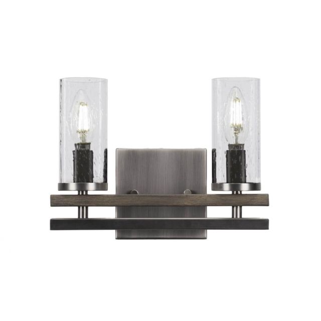 Toltec Lighting Belmont 2 Light 11 inch Bath Bar in Graphite-Distressed Wood with Clear Bubble Glass 2712-GPDW-800