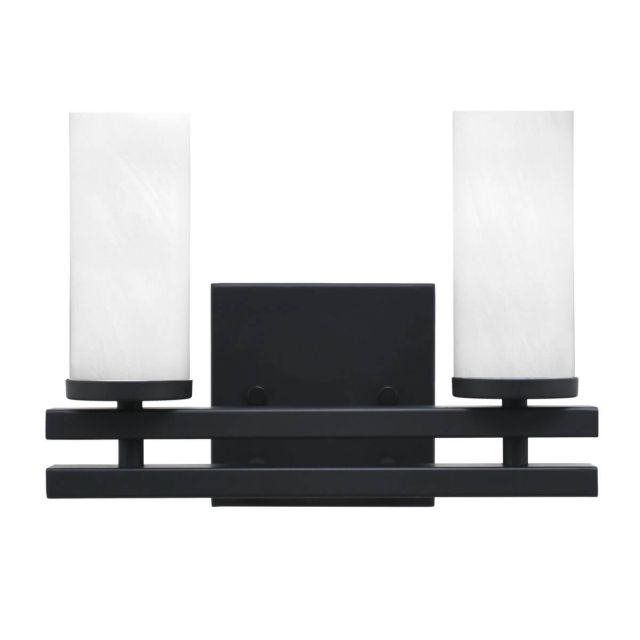 Toltec Lighting Belmont 2 Light 11 inch Bath Bar in Matte Black with 2.5 inch White Marble Glass 2712-MB-811