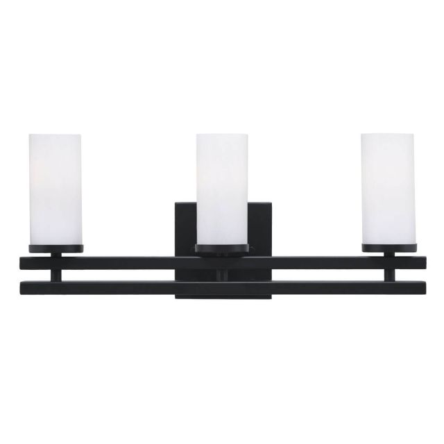 Toltec Lighting Belmont 3 Light 18 inch Bath Bar in Matte Black with 2.5 inch White Marble Glass 2713-MB-811