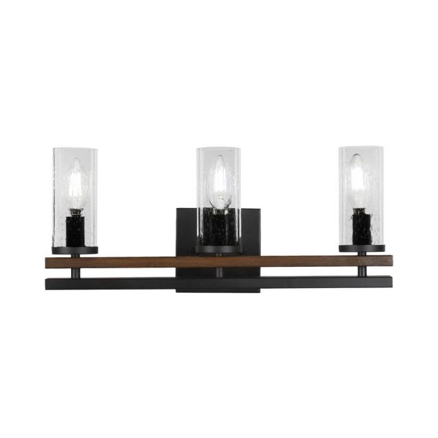 Toltec Lighting Belmont 3 Light 18 inch Bath Bar in Matte Black-Painted Wood with Clear Bubble Glass 2713-MBWG-800