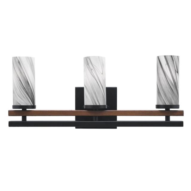 Toltec Lighting Belmont 3 Light 18 inch Bath Bar in Matte Black-Painted Wood-look Metal with 2.5 inch Onyx Swirl Glass 2713-MBWG-802