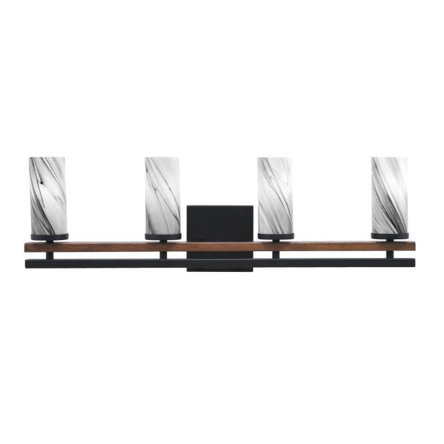 Toltec Lighting Belmont 4 Light 26 inch Bath Bar in Matte Black-Painted Wood-look Metal with 2.5 inch Onyx Swirl Glass 2714-MBWG-802