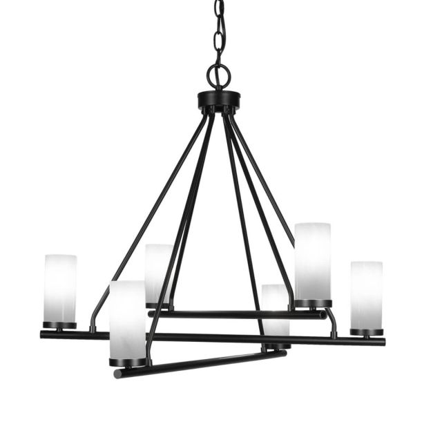 Toltec Lighting 2806-MB-811B Trinity 6 Light 26 inch Chandelier in Matte Black with White Marble Glass
