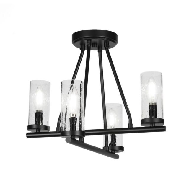 Toltec Lighting 2807-MB-800B Trinity 4 Light 16 inch Semi-Flush Mount in Matte Black with Clear Bubble Glass