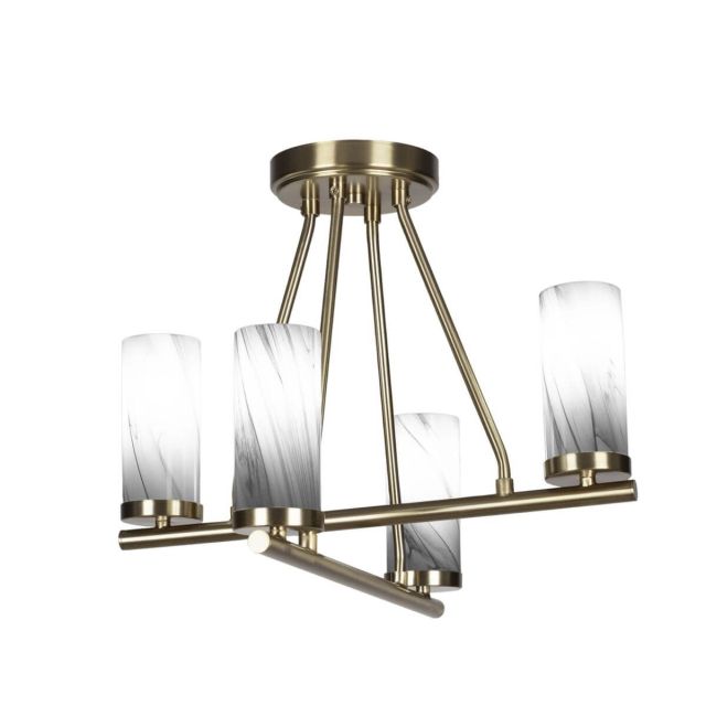 Toltec Lighting 2807-NAB-802B Trinity 4 Light 16 inch Semi-Flush Mount in New Age Brass with Onyx Swirl Glass