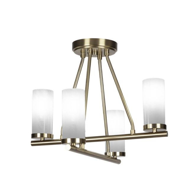 Toltec Lighting 2807-NAB-811B Trinity 4 Light 16 inch Semi-Flush Mount in New Age Brass with White Marble Glass