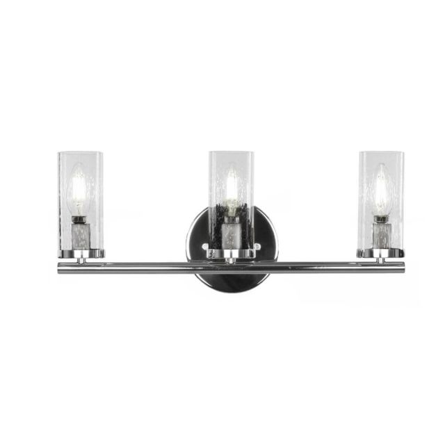 Toltec Lighting 2813-CH-800B Trinity 3 Light 18 inch Bath Bar in Chrome with Clear Bubble Glass