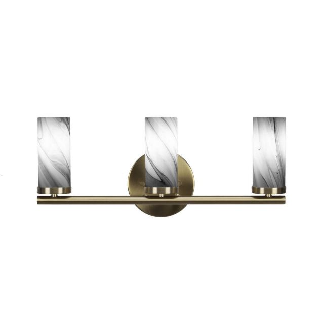 Toltec Lighting 2813-NAB-802B Trinity 3 Light 18 inch Bath Bar in New Age Brass with Onyx Swirl Glass