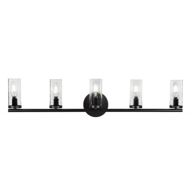 Toltec Lighting 2815-MB-800B Trinity 5 Light 34 inch Bath Bar in Matte Black with Clear Bubble Glass