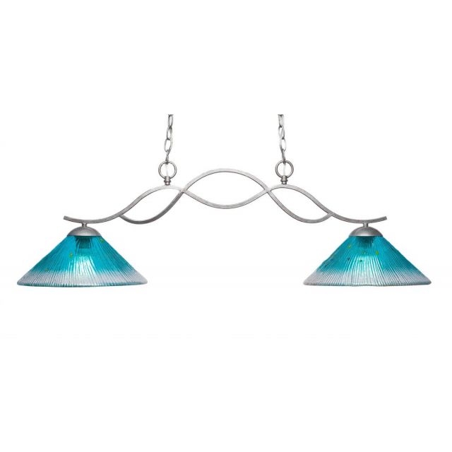 Toltec Lighting 342-AS-448 Revo 2 Light 42 inch Island Light in Aged Silver with 12 inch Teal Crystal Glass