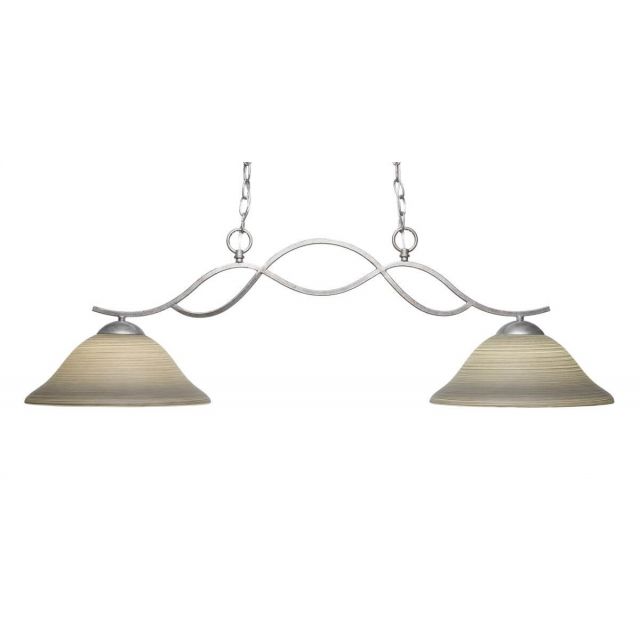 Toltec Lighting 342-AS-604 Revo 2 Light 42 inch Island Light in Aged Silver with 12 inch Gray Linen Glass