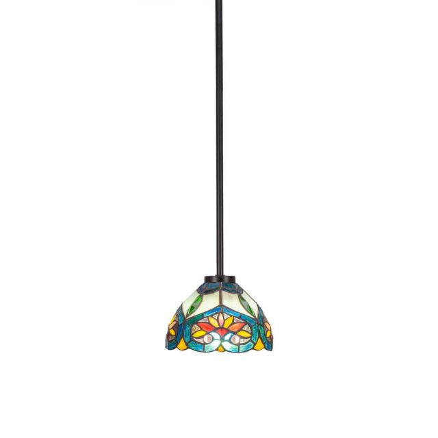 Toltec Lighting Atlas 1 Light 7 inch Mini Pendant in Matte Black with Pavo Art Glass 4501-MB-9425