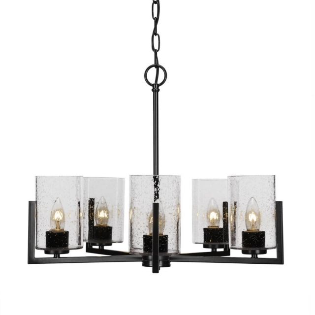 Toltec Lighting Atlas 5 Light 20 inch Chandelier in Matte Black with Clear Bubble Glass 4505-MB-300
