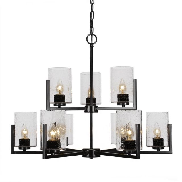 Toltec Lighting 4509-MB-300 Atlas 9 Light 28 inch Chandelier in Matte Black with Clear Bubble Glass